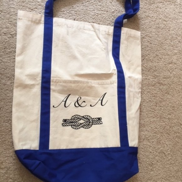"A & A" Initialed Nautical Personalized Canvas Tote Travel Beach Shopping Bag - Picture 4 of 10